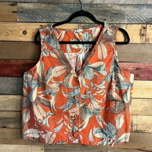 A.N.A Burnt Orange Floral‎ Button Front Tank Size XXL - Picture 1 of 11
